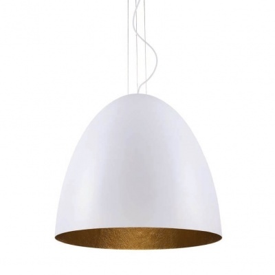 Candeeiro pendente branco com interior dourado e formato de cúpula