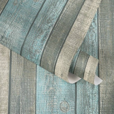 Papel de parede padrão ripas de madeira azul e cinza