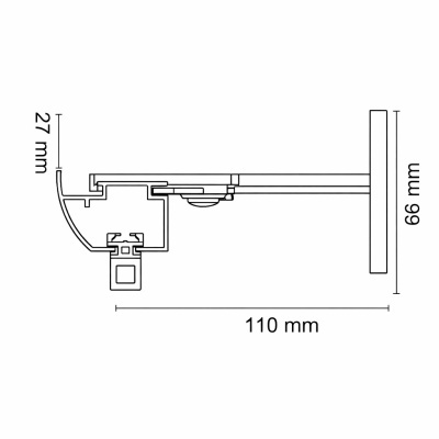 Desenho técnico de secção transversal de estrutura com dimensões 27 mm, 66 mm e 110 mm