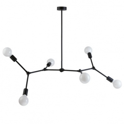 Candeeiro de teto moderno preto com cinco lâmpadas esféricas brancas