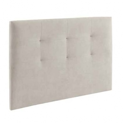 Cabeceira estofada cinza claro com dobras verticais e horizontais