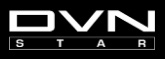 Logótipo branco DVN STAR sobre fundo preto