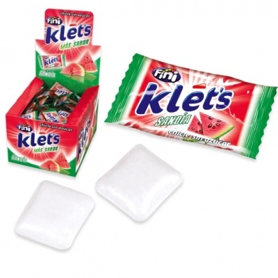 Pastilhas elásticas Fini Klet's sabor sandia com embalagem colorida e caixa display aberta