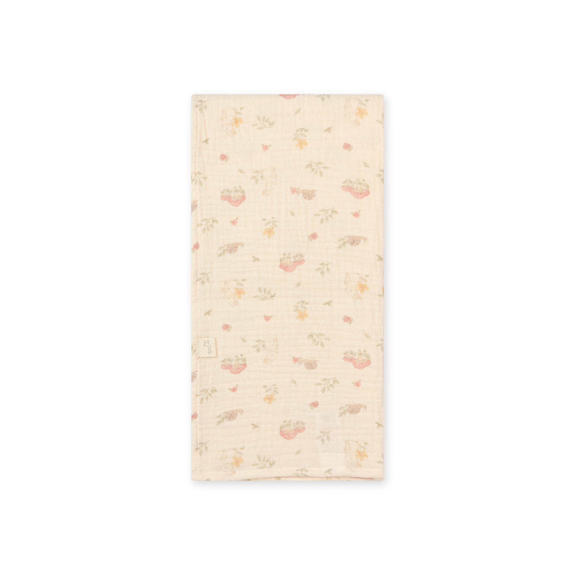 Fralda de Algodão estampada taupe da Baby Gi - Coleção Toadstool Toalha de algodão off-white com padrão floral delicado