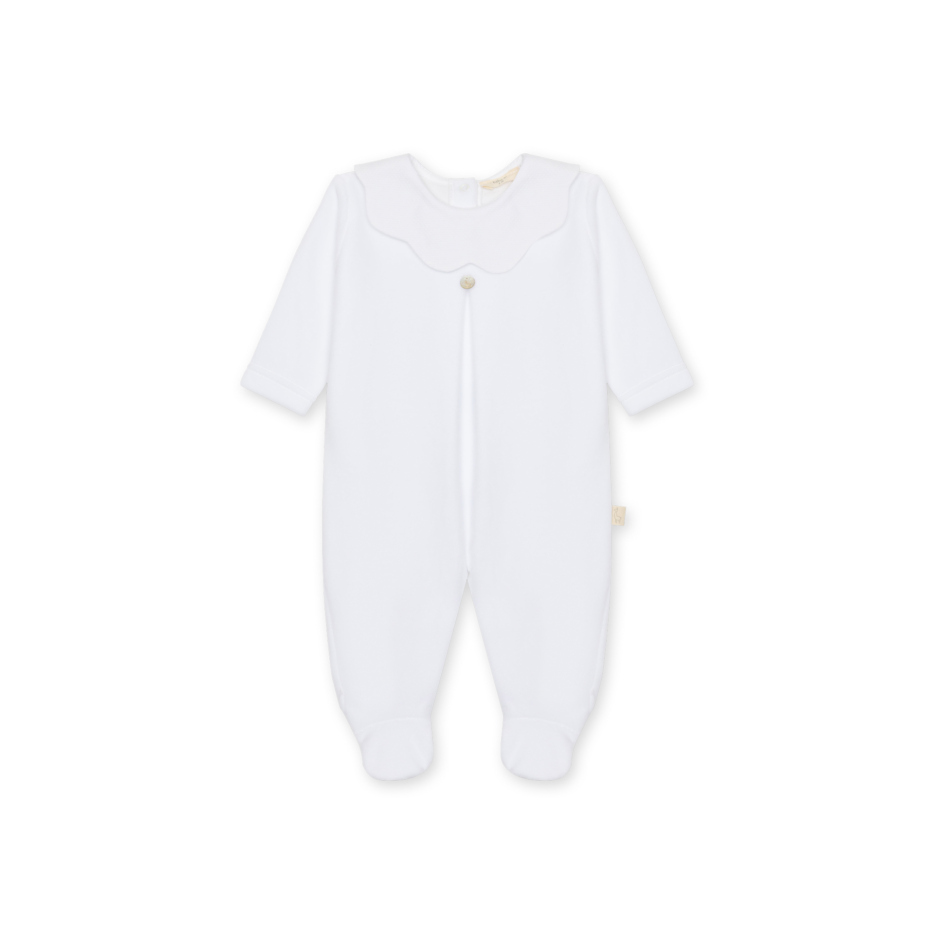 Babygrow Laminado com macho e gola piquê branco da Baby Gi - Coleção Baby Gi Collection Pijama branco de bebé com gola ondulada e botão frontal