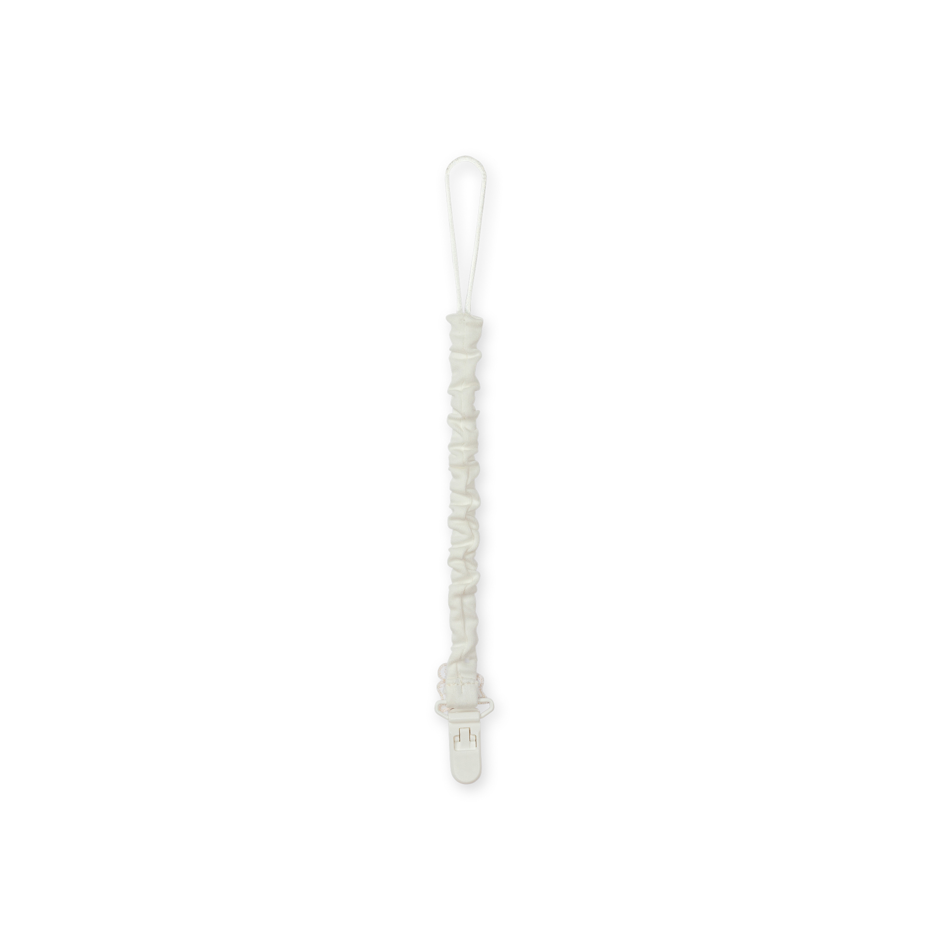 Prendedor de Chupeta algodão pérola da Baby Gi - Coleção Butterfly Cordão elástico branco com clip plástico branco