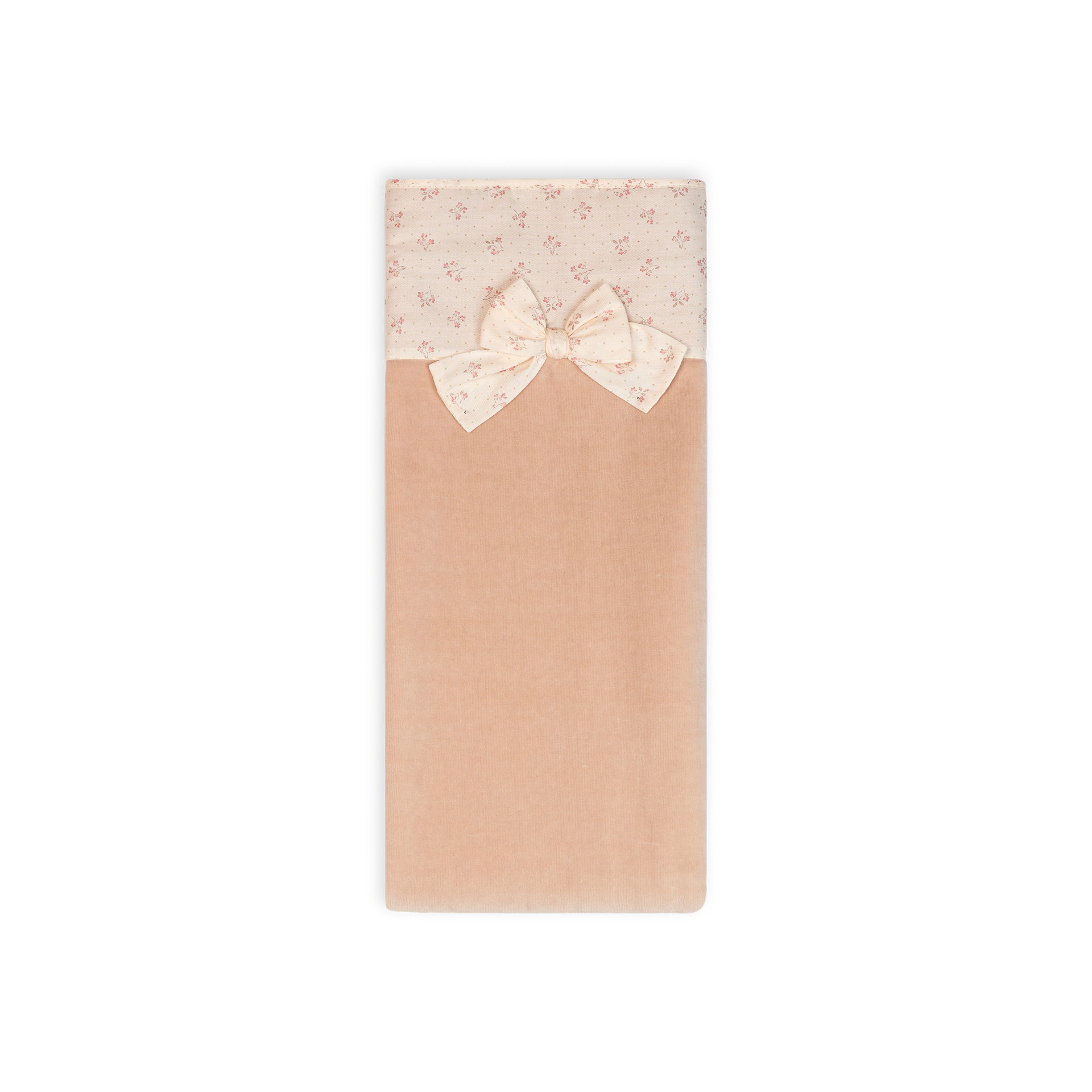 Manta Laminada com laço rosa pastel da Baby Gi - Coleção Winter Garden Manta bege clara com padrão de flores pequenas e laço, parte inferior em veludo rosa claro