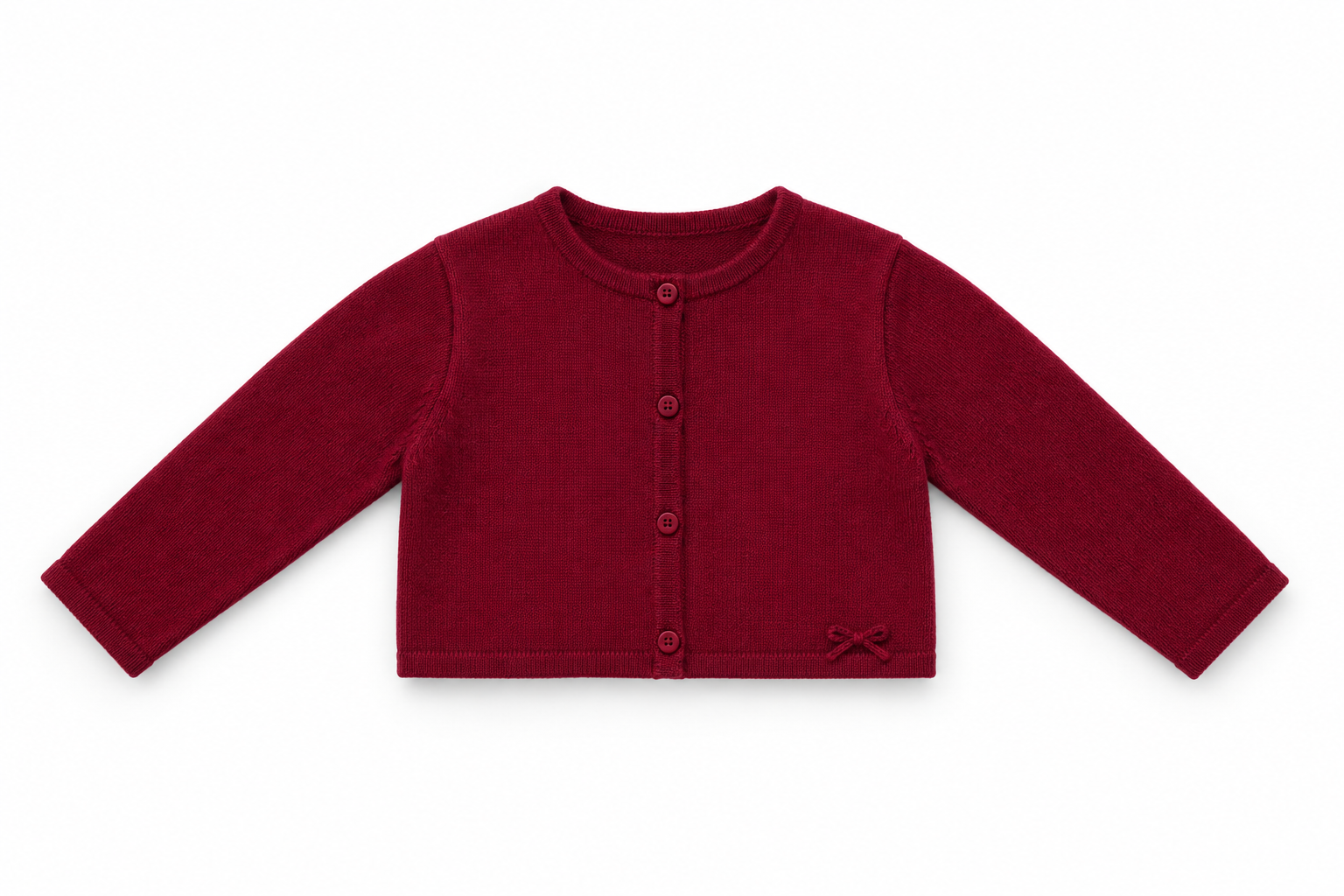 Casaco de Malha Bordeaux Dr. Kid | Grandma's Treat Casaco de malha vermelho escuro com botões frontais e laço decorativo