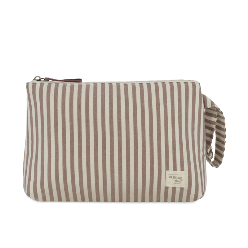 Necessaire Praliné Strips Moka Walking Mum Bolsa nécessaire riscas castanhas e bege