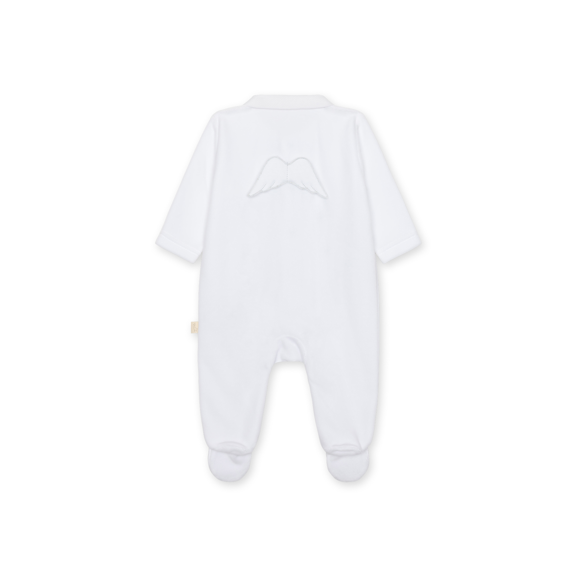 Babygrow Laminado com asas branco da Baby Gi – Coleção Angel Macacão branco bebé com aplicações de asas nas costas