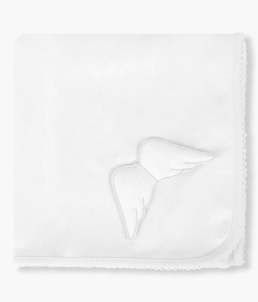 Fralda de Algodão branca da Baby Gi – Coleção Angel Fralda branca com borda rendada e asas bordadas