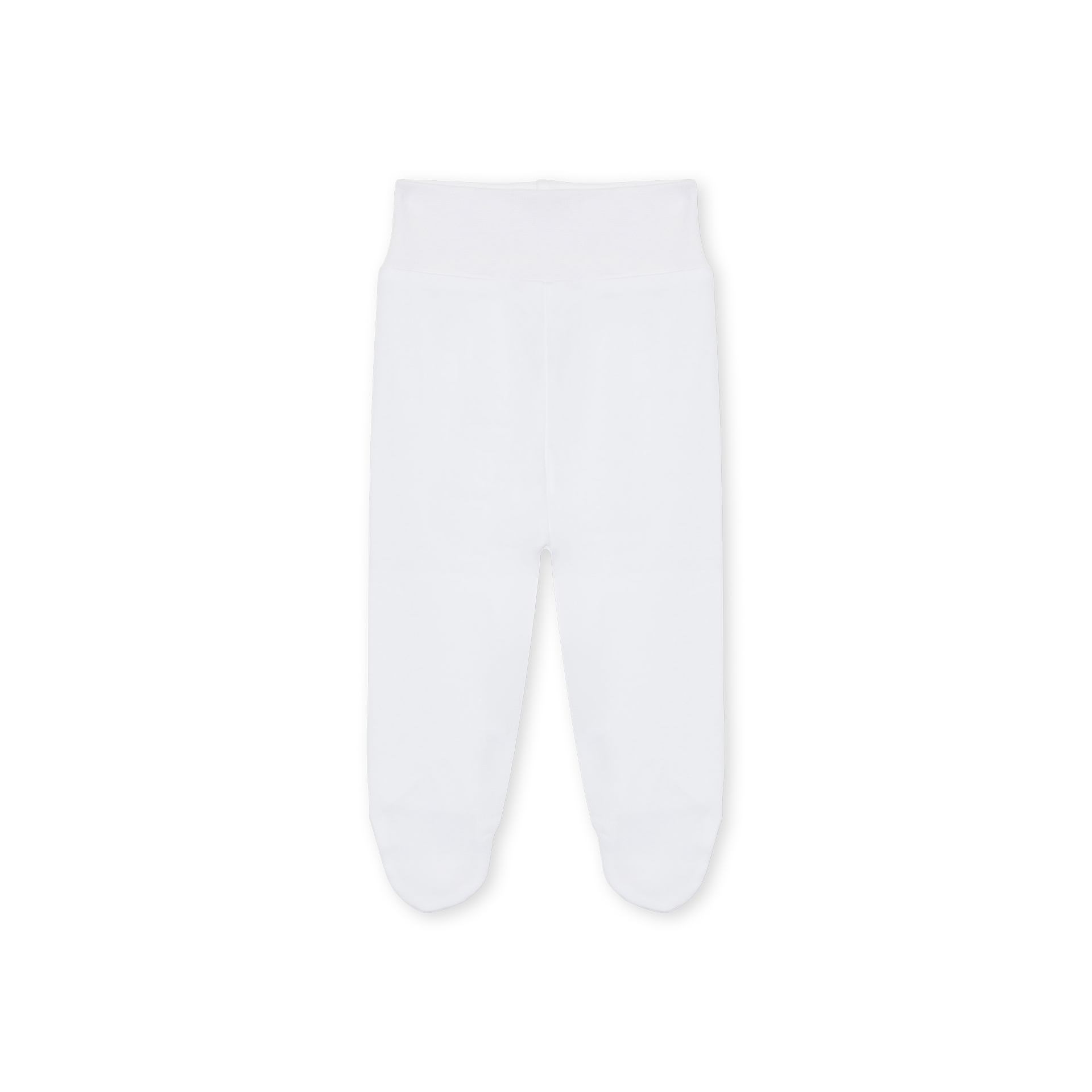 Calça Interior de Algodão branca da Baby Gi Calças brancas de bebé com cintura larga elástica e pés fechados