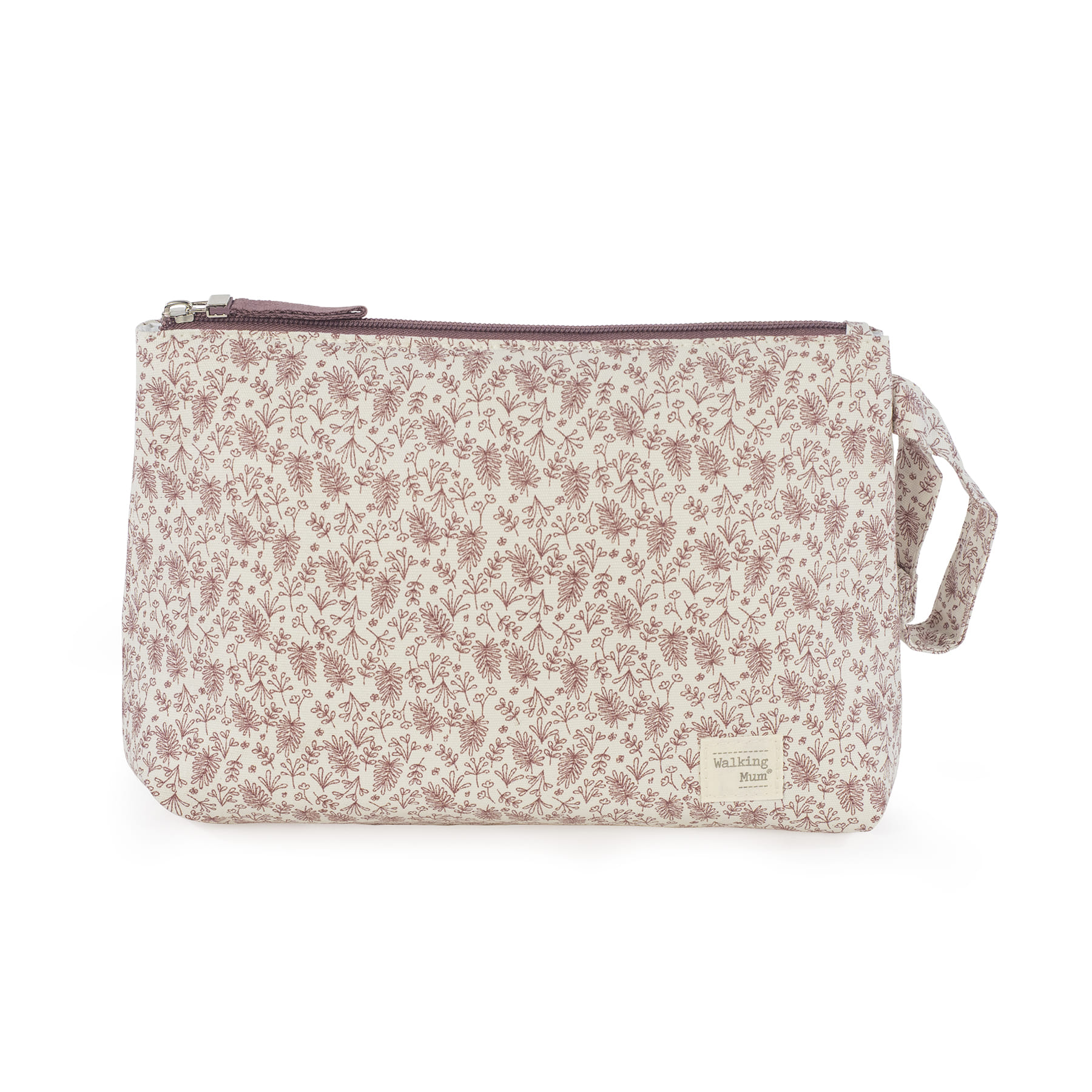 Necessaire Gala Cerise da Walking Mum Bolsa de tecido bege com padrão floral castanho e fecho castanho