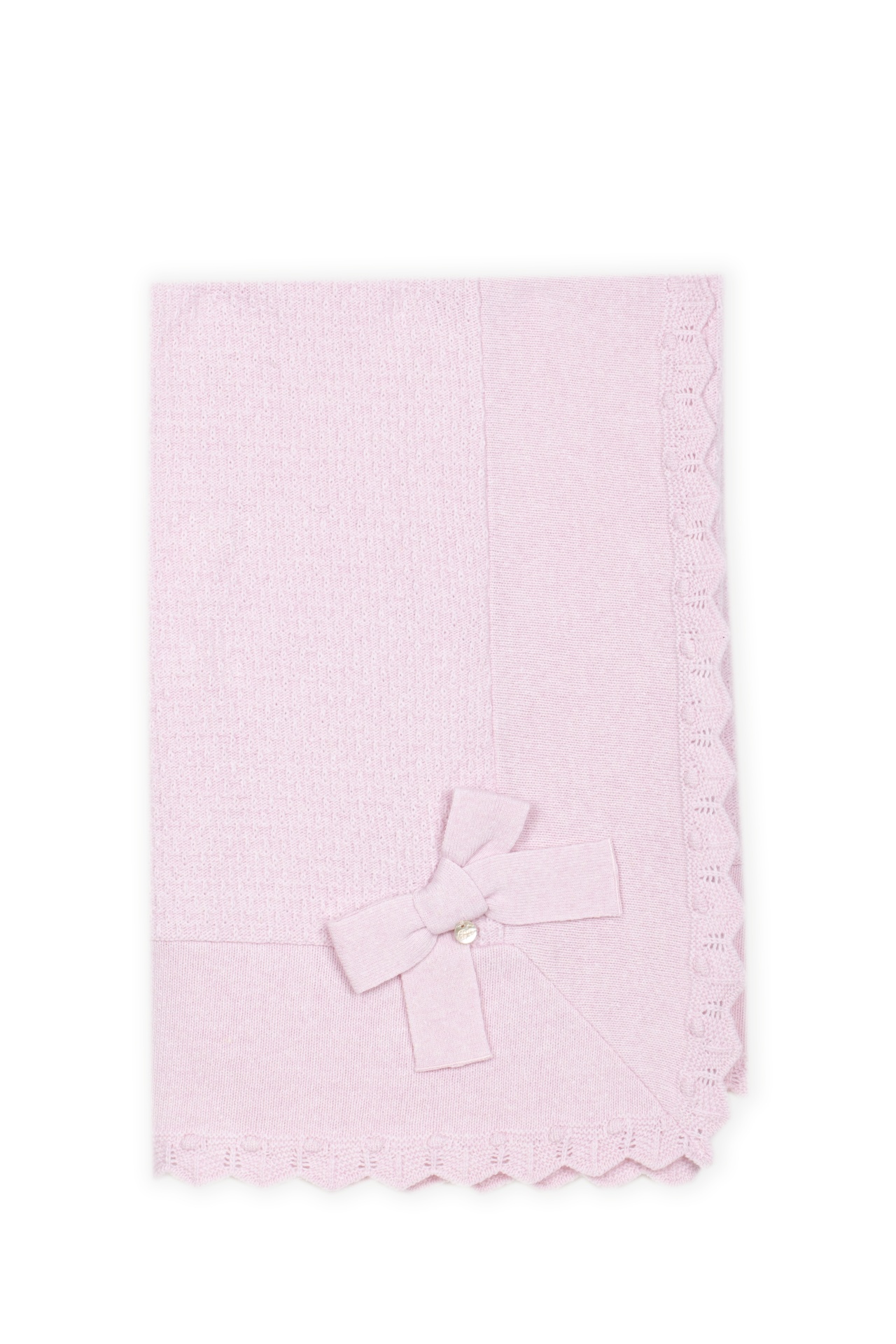 Manta de Malha com Caxemira e Laço Rosa-Bebé Dr. Kid | Classic Girl Manta rosa de malha com laço e borda trabalhada