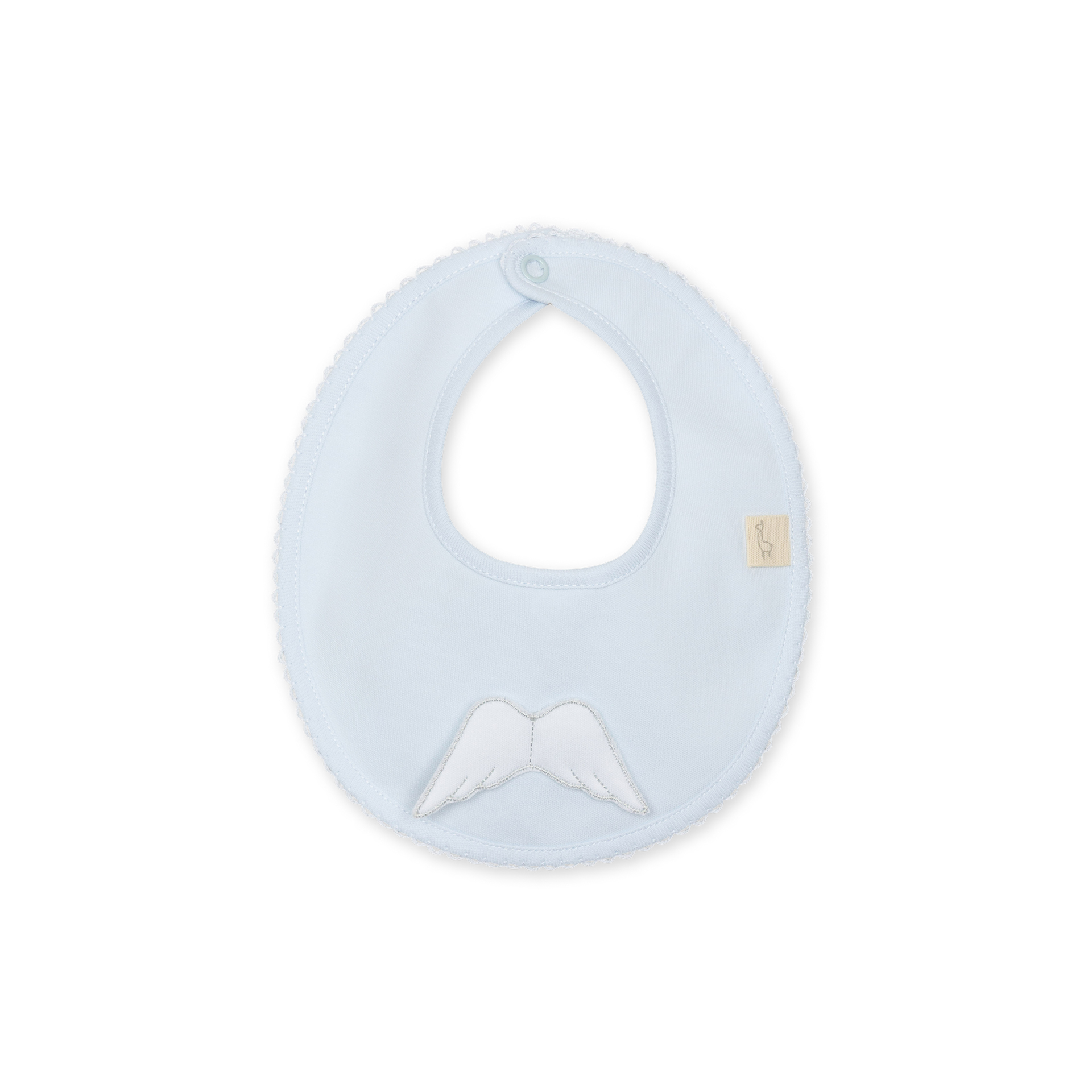 Babete de Algodão azul bebé da Baby Gi – Coleção Angel Babete azul claro com aplique de asas