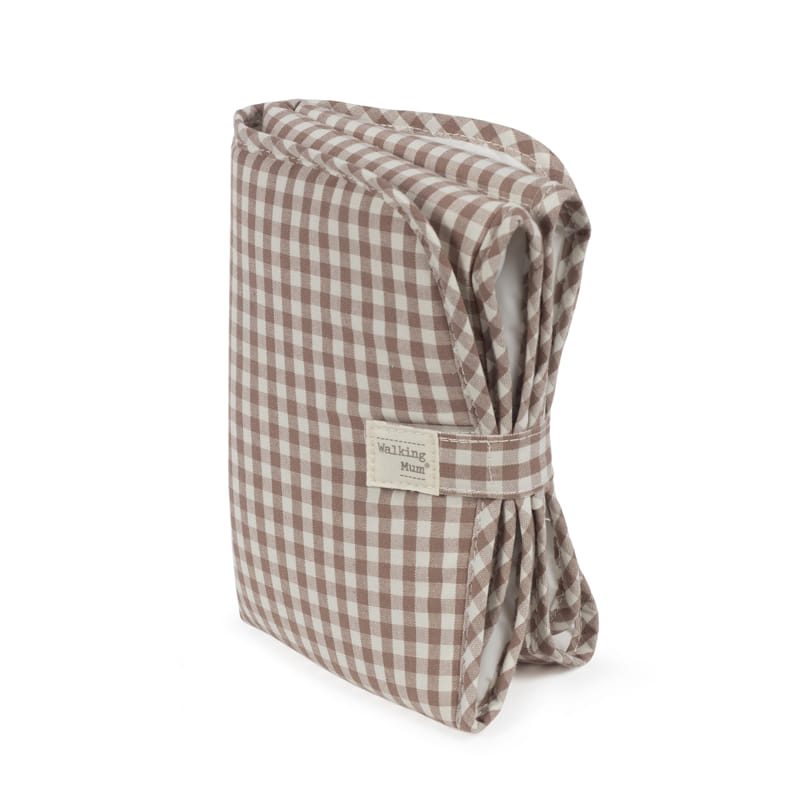 Muda fraldas Praliné Vichy Moka Walking Mum Manta para bebé dobrada com padrão xadrez castanho claro e branco