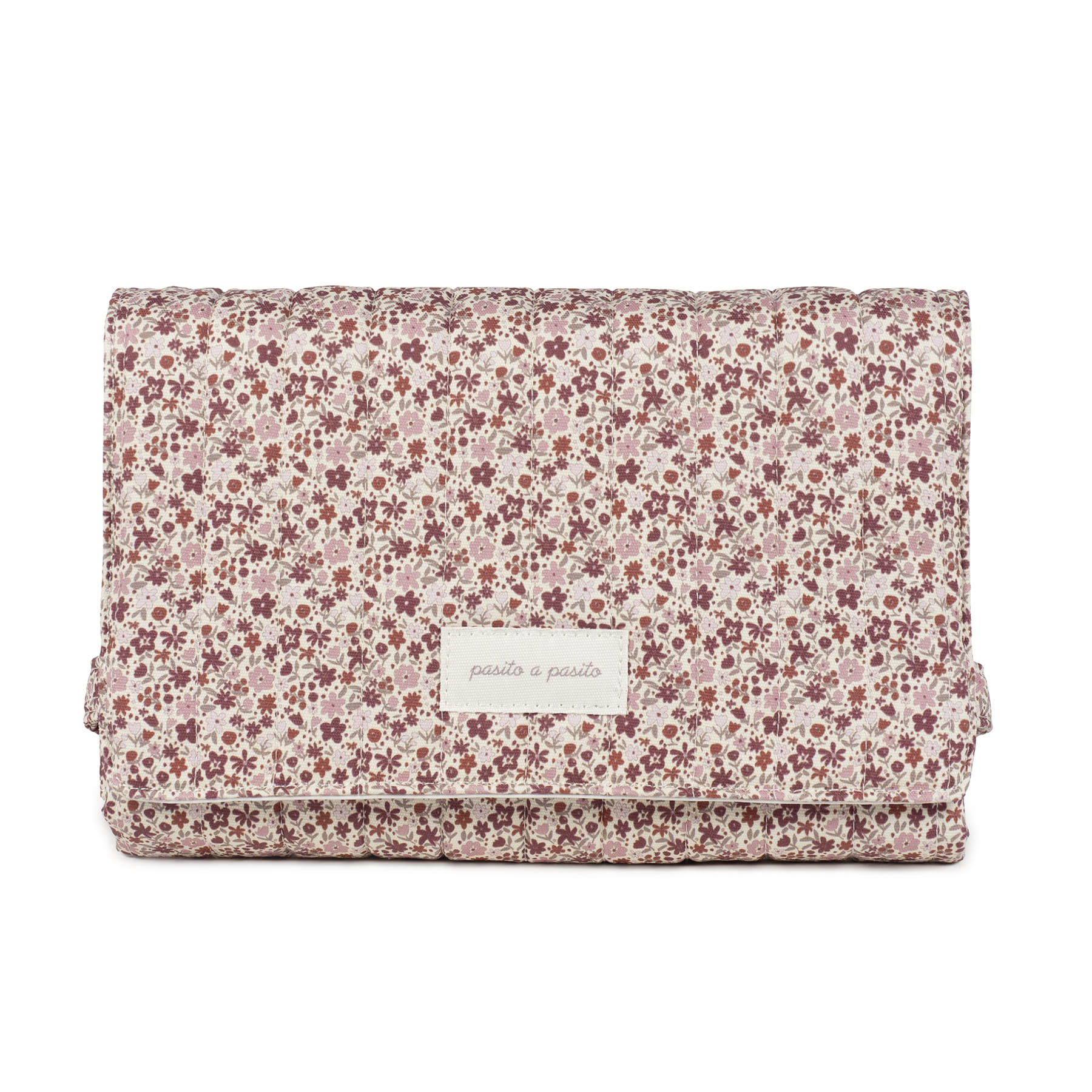 Muda fraldas Cherry Flowers - Rosa Cereja da Pasito a Pasito Carteira floral em tecido com etiqueta pasito a pasito