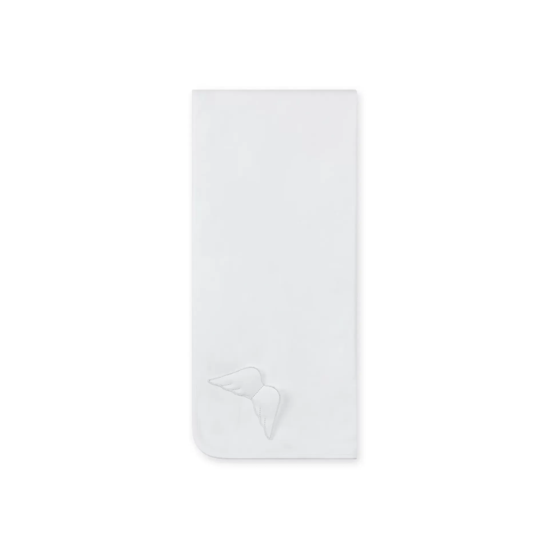 Manta Laminada branca da Baby Gi – Coleção Angel Guardanapo branco em tecido com bordado em relevo de asa de anjo.