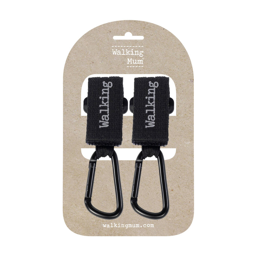 Ganchos para Carrinho Eco Mum Black - Preto Par de suportes para carrinho de bebé pretos com fechos mosquetão em cartão