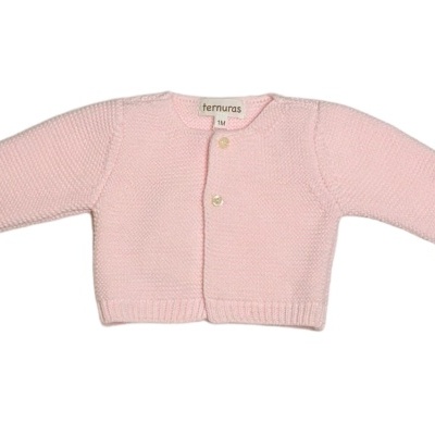 Casaco de malha rosa claro para bebé com botões frontais