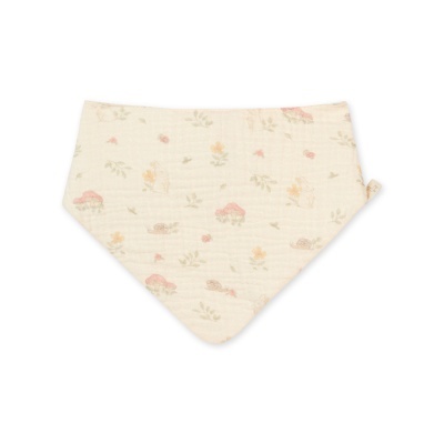 Babete bandana bege claro com padrão de coelhos e flores