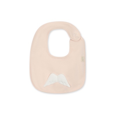Babete para bebé cor de rosa claro com asas brancas e fecho de mola