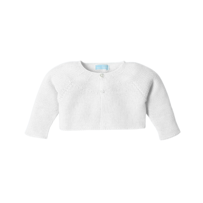 Casaco de bebé branco em malha com botões e gola redonda