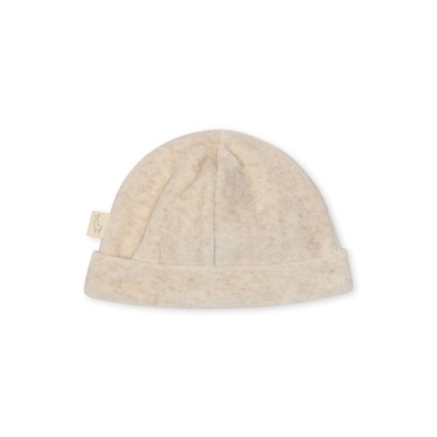 Gorro de bebé bege com etiqueta de pato