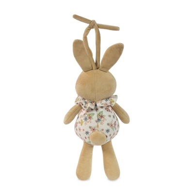 Brinquedo de peluche coelho castanho com vestido floral e laço para pendurar