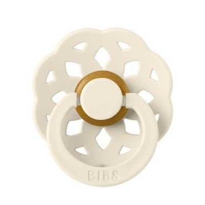 Chupeta de bebé BIBS creme com padrão recortado e anel de pega