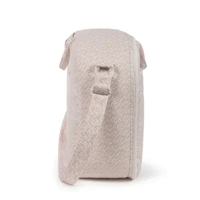 Bolsa rosa claro com padrão floral e alça ajustável