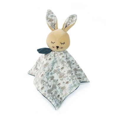 Pelúcia de coelho com manta floral azul e bege para bebé