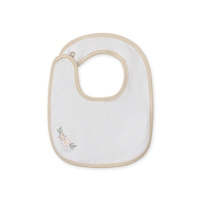 Babete branco com borda bege e bordado floral