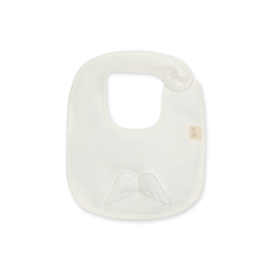 Babete branco para bebé com bordado de asas e botões de pressão.