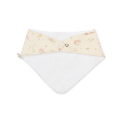 Babete branco com parte superior floral bege e fecho metálico