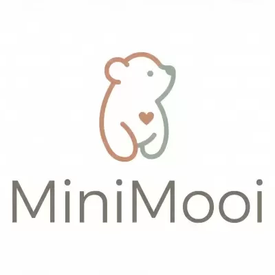 Logótipo minimalista de urso com coração e texto MiniMooi
