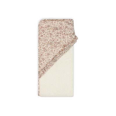 Toalha de banho branca com capuz floral em tons rosa e azul
