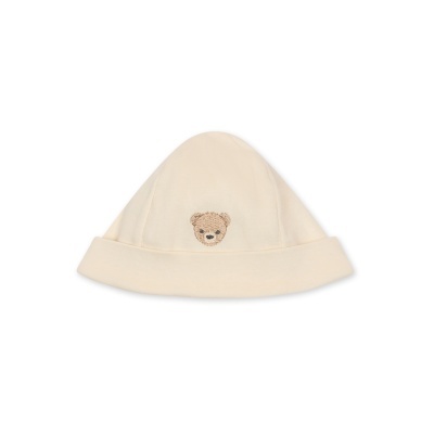 Gorro creme de bebé com bordado de urso