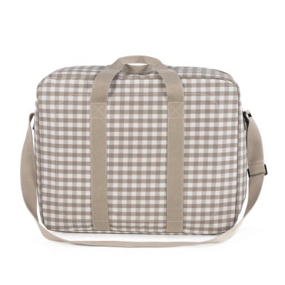 Mala ou bolsa xadrez branco e bege com alças largas bege