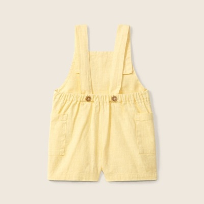 Jardineiras amarelas claras para bebé ou criança com bolso e alças