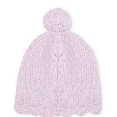 Gorro de malha rosa claro com pompom