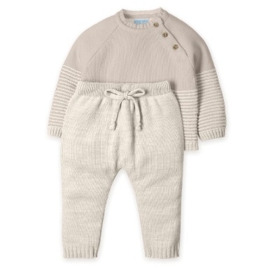Conjunto de roupa para bebé com camisola e calças de malha bege