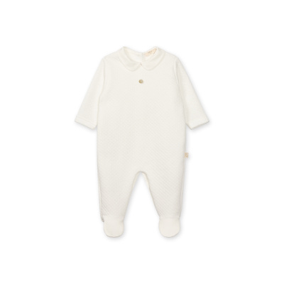 Macacão branco de bebé com colarinho e pés fechados
