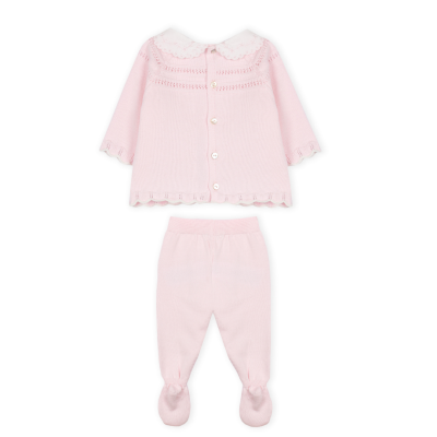 Conjunto rosa claro de bebé com camisola e calças com pés