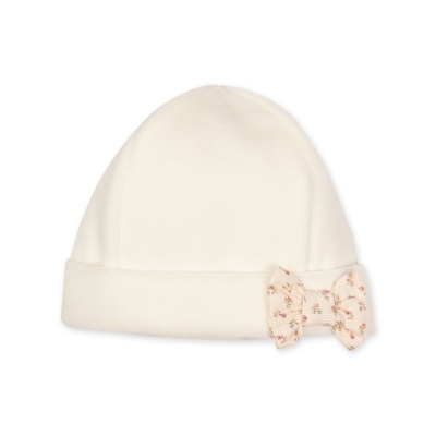 Gorro branco de bebé com laço floral