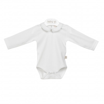 Body bebé branco manga comprida com gola redonda bordada