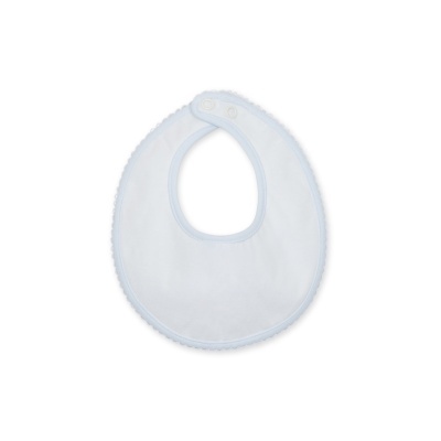 Babete branco com borda azul e botões de pressão
