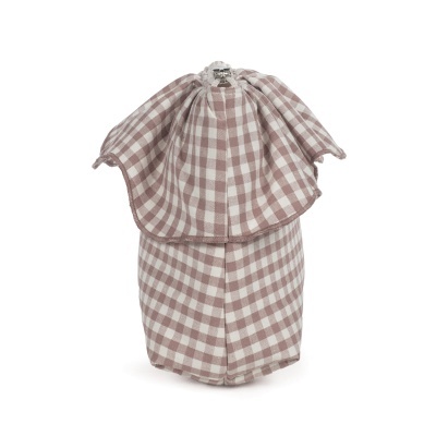 Saco de tecido xadrez branco e rosa com fecho metálico