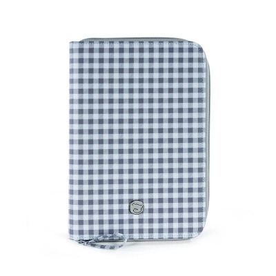 Estojo organizador xadrez cinza e branco com fecho