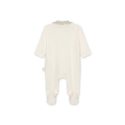 Pijama inteiro branco para bebé com gola com padrão aos quadrados em verde claro